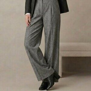 Anthropologie Pants Herringbone Womens 8 Linen Blend Pleated Wide Leg Trousers